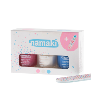 namaki Set von 3 wasserbasierenden und abziehbaren Nagellacken Pink 02 - Perlweiß 05 - Hellblau 08 + gratis Nagelfeile